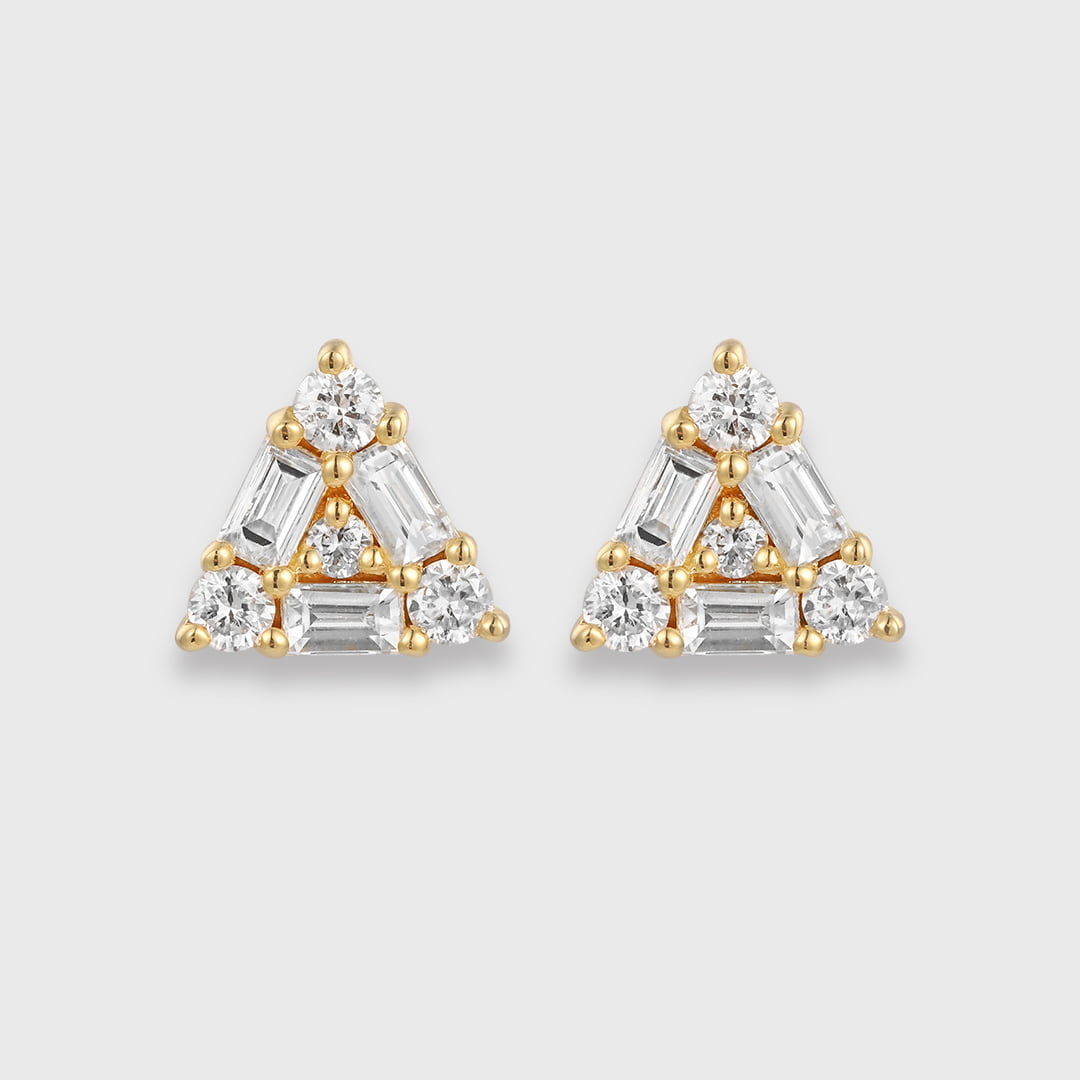 14K Yellow Gold Diamond Earrings Triangle Diamond Earrings Triangle Earrings Diamond Stud Earrings Real Natural Diamond Earrings