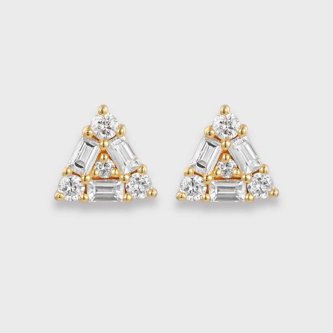 14K Yellow Gold Diamond Earrings Triangle Diamond Earrings Triangle Earrings Diamond Stud Earrings Real Natural Diamond Earrings