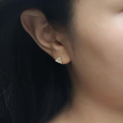 14K Yellow Gold Diamond Earrings Triangle Diamond Earrings Triangle Earrings Diamond Stud Earrings Real Natural Diamond Earrings