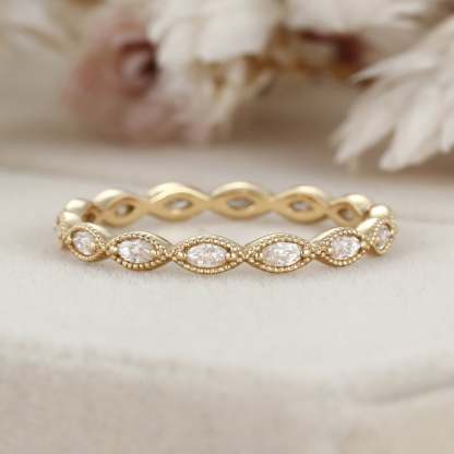 14K Yellow Gold Eternity Matching Stacking Bridal Marquise Moissanite Wedding Band