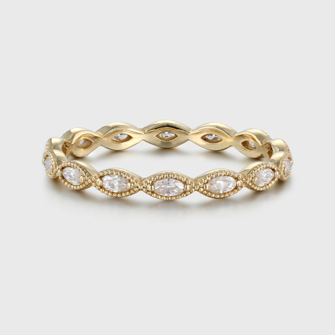 14K Yellow Gold Eternity Matching Stacking Bridal Marquise Moissanite Wedding Band
