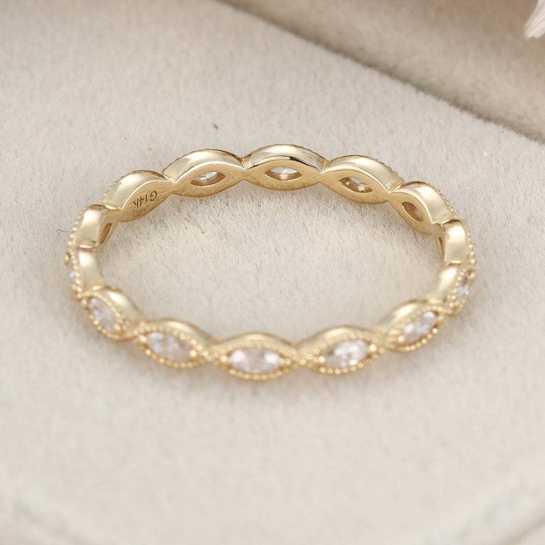 14K Yellow Gold Eternity Matching Stacking Bridal Marquise Moissanite Wedding Band