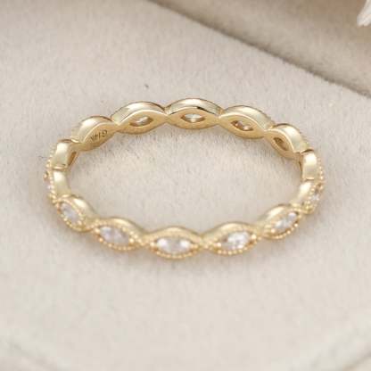 14K Yellow Gold Eternity Matching Stacking Bridal Marquise Moissanite Wedding Band