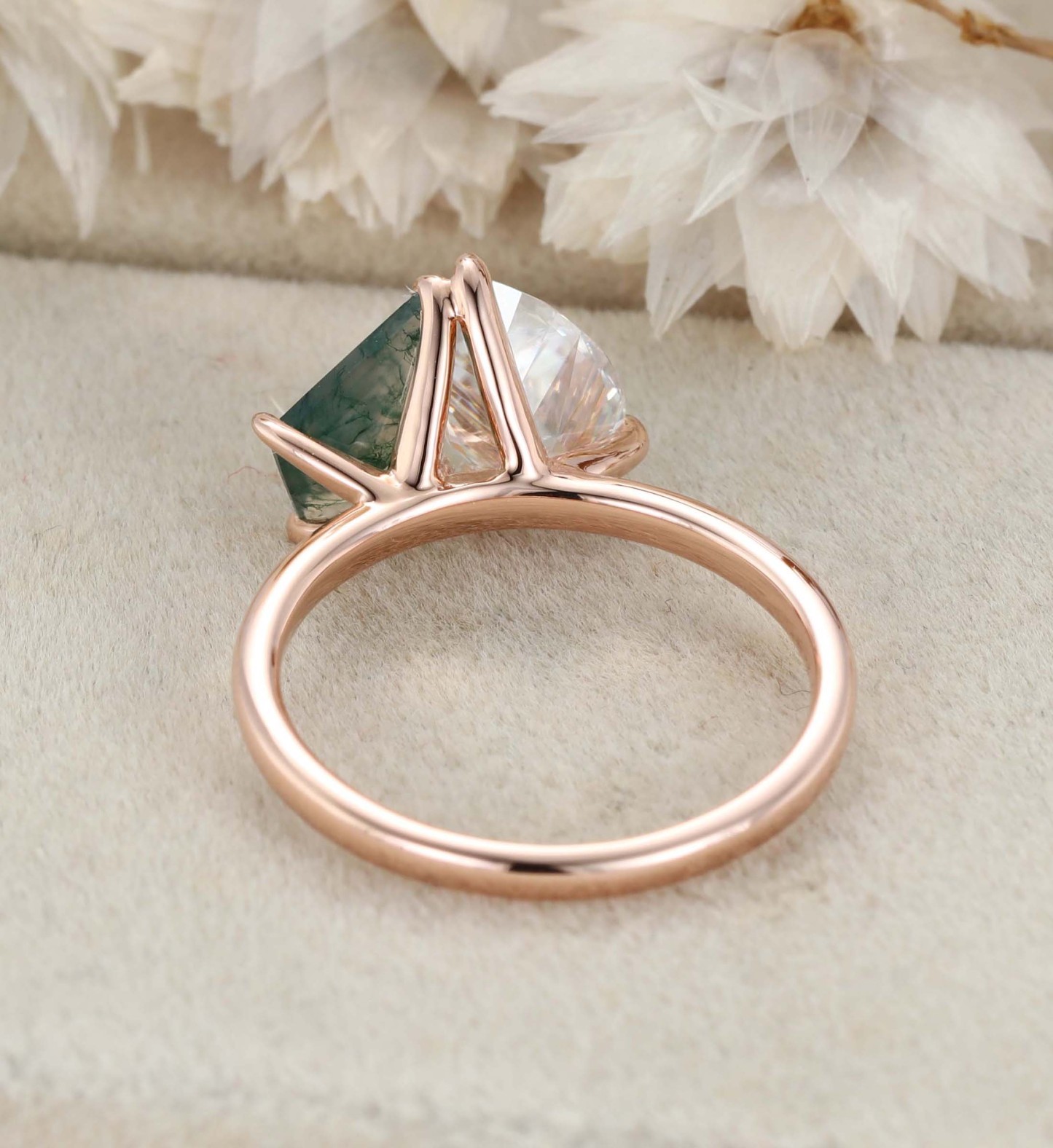 14k Solid Gold Toi Et Moi Engagement Ring Pear Cut Moissanite & Kite Cut Moss Agate Two Stone Ring Anniversary Ring For Wife
