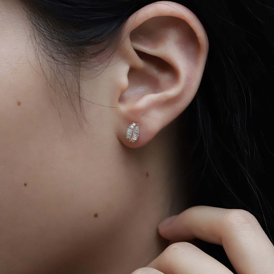 18K Rose Gold Diamond Leaf Earrings Dainty Diamond Studs Natural Diamond Leaf Earrings