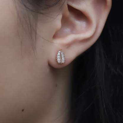 18K Rose Gold Diamond Leaf Earrings Dainty Diamond Studs Natural Diamond Leaf Earrings