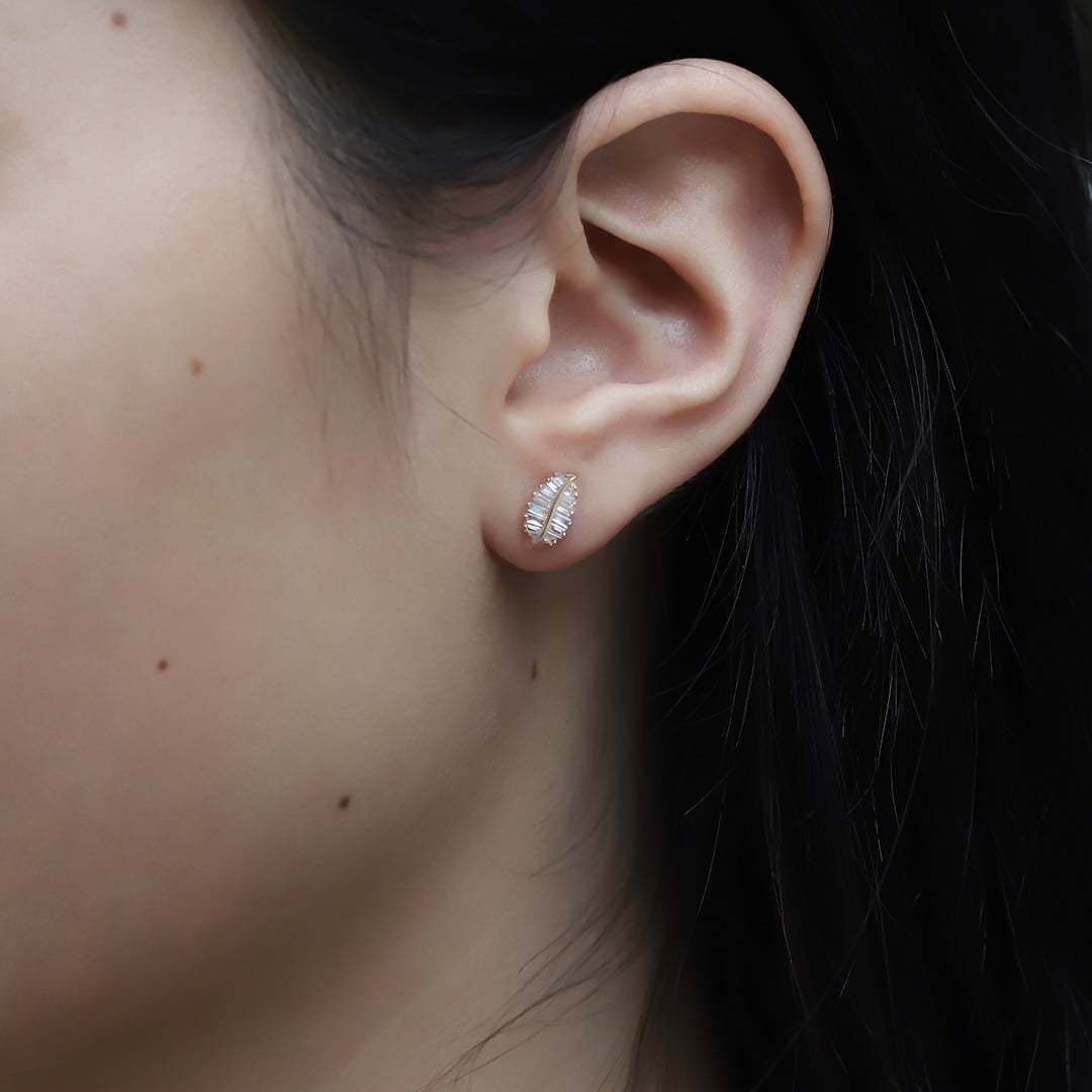 18K Rose Gold Diamond Leaf Earrings Dainty Diamond Studs Natural Diamond Leaf Earrings