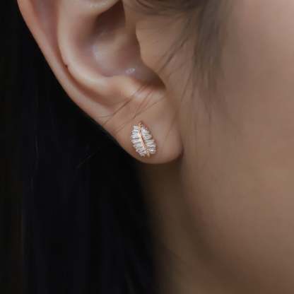 18K Rose Gold Diamond Leaf Earrings Dainty Diamond Studs Natural Diamond Leaf Earrings