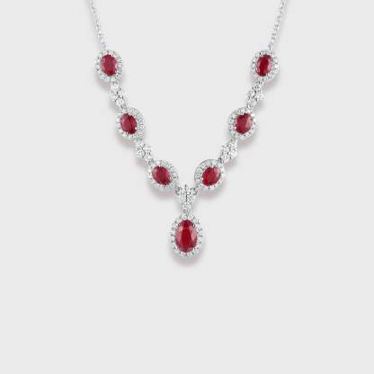 18K White gold Ruby Necklace V-shaped necklace 2.65ct Oval ruby necklace Diamond necklace