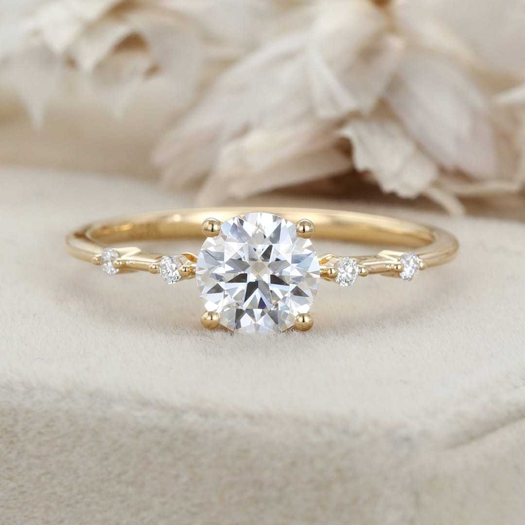 1CT Round cut Moissanite Engagement Ring Vintage Solid Yellow gold engagement ring Lab grown diamond ring Bridal wedding Anniversary gift