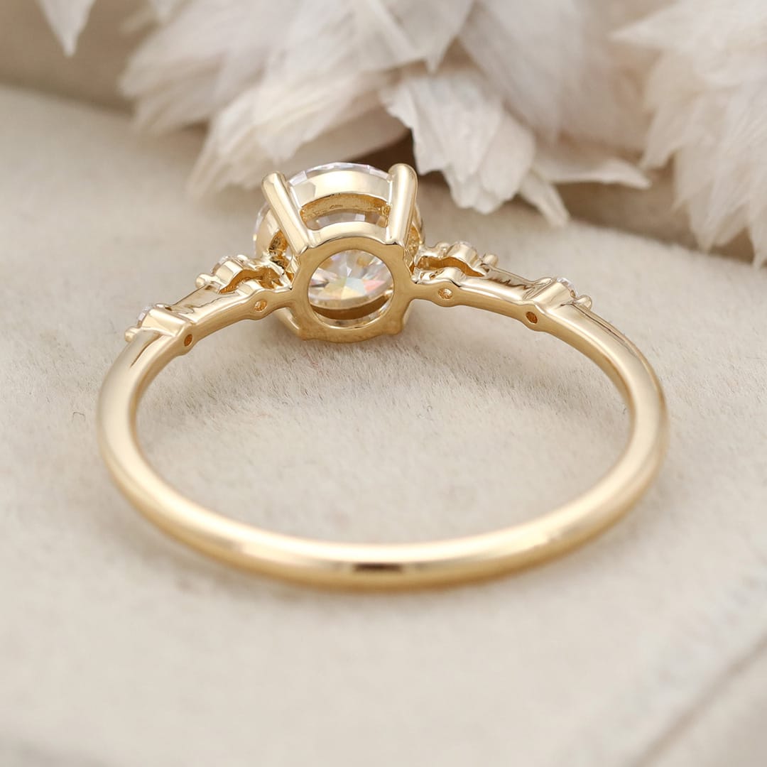 1CT Round cut Moissanite Engagement Ring Vintage Solid Yellow gold engagement ring Lab grown diamond ring Bridal wedding Anniversary gift