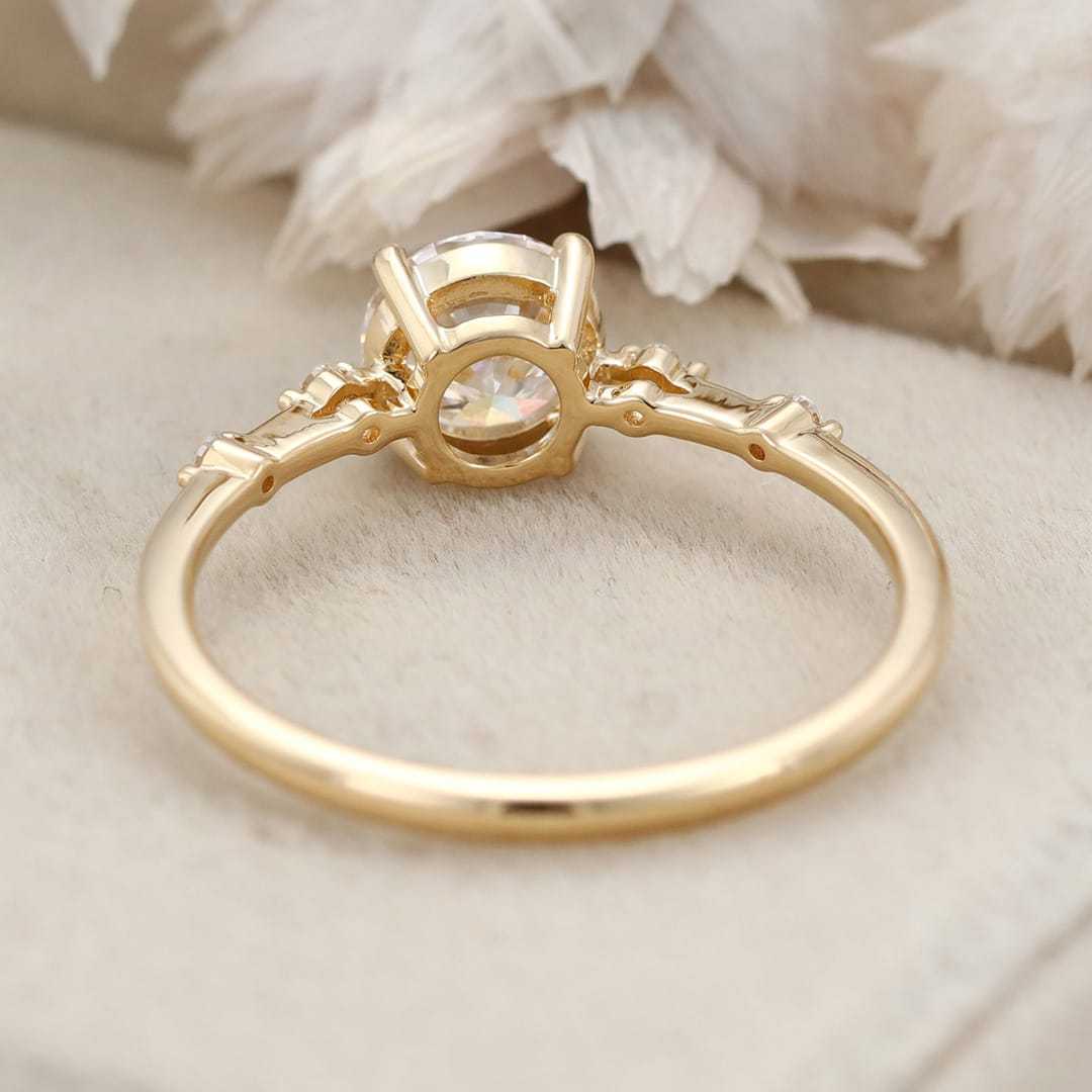 1CT Round cut Moissanite Engagement Ring Vintage Solid Yellow gold engagement ring Lab grown diamond ring Bridal wedding Anniversary gift