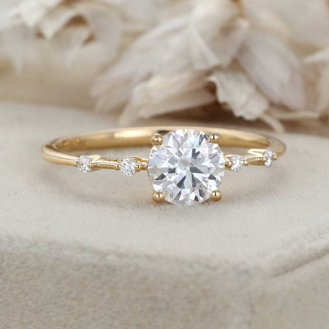 1CT Round cut Moissanite Engagement Ring Vintage Solid Yellow gold engagement ring Lab grown diamond ring Bridal wedding Anniversary gift