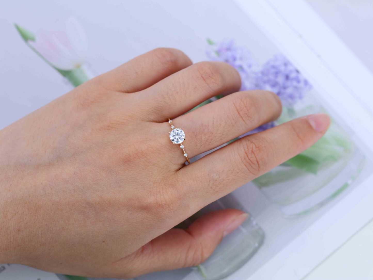 1CT Round cut Moissanite Engagement Ring Vintage Solid Yellow gold engagement ring Lab grown diamond ring Bridal wedding Anniversary gift