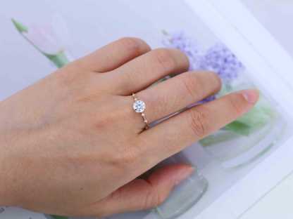 1CT Round cut Moissanite Engagement Ring Vintage Solid Yellow gold engagement ring Lab grown diamond ring Bridal wedding Anniversary gift