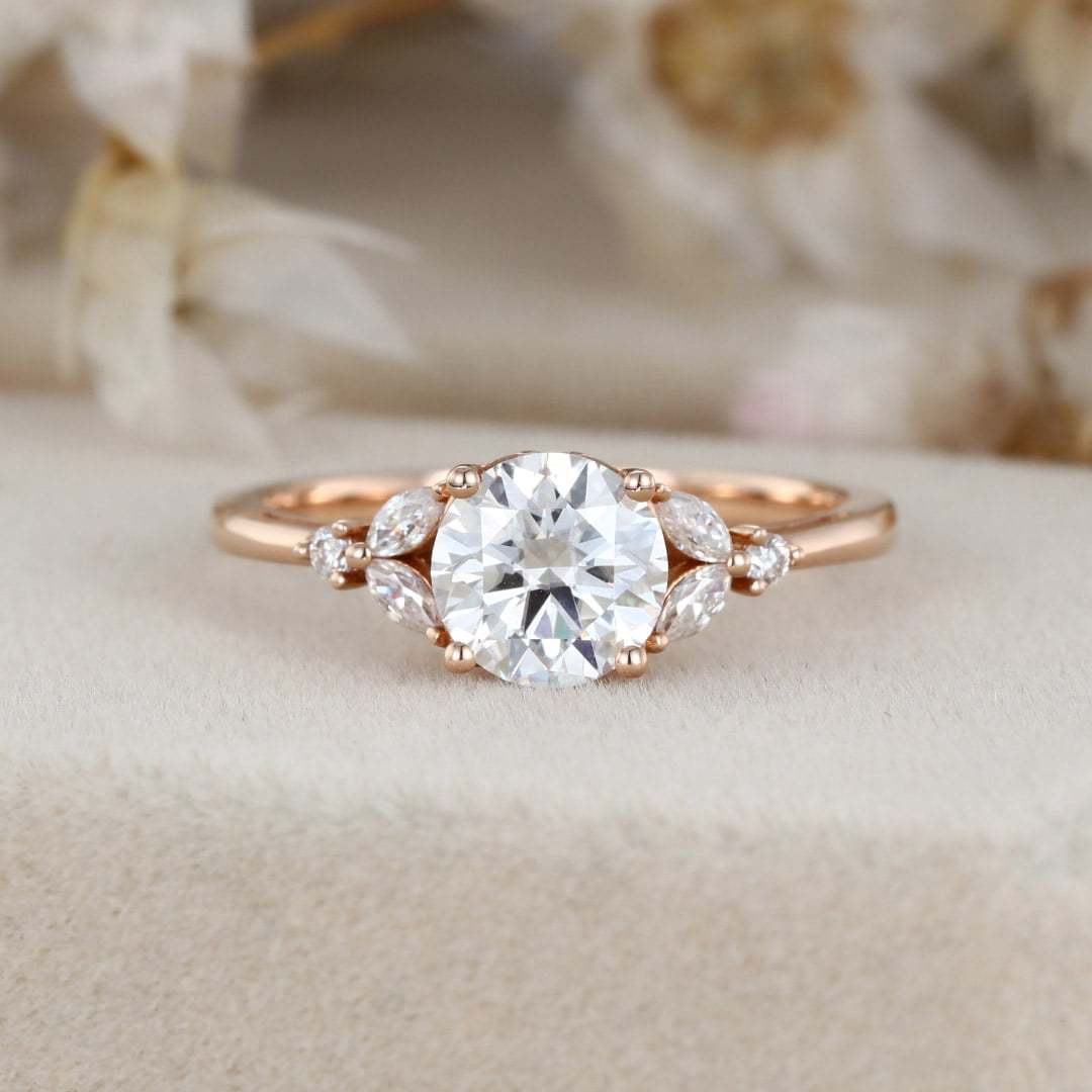 14K Rose Gold 1 Carat Round Cut Moissanite Engagement Ring For Women