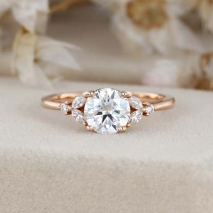 14K Rose Gold 1 Carat Round Cut Moissanite Engagement Ring For Women