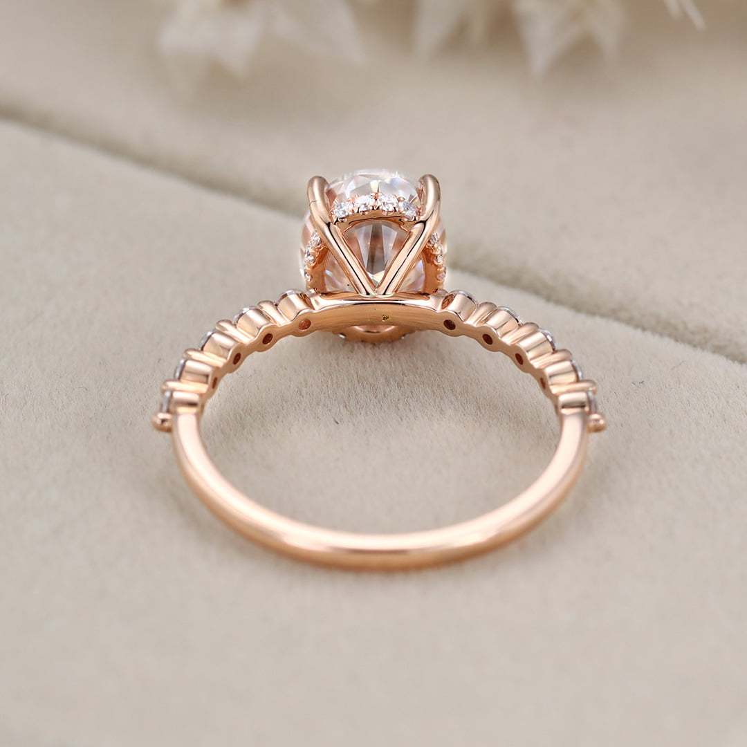 2 Carat Oval Hidden Halo Moissanite Engagement Ring In 14k Rose Gold
