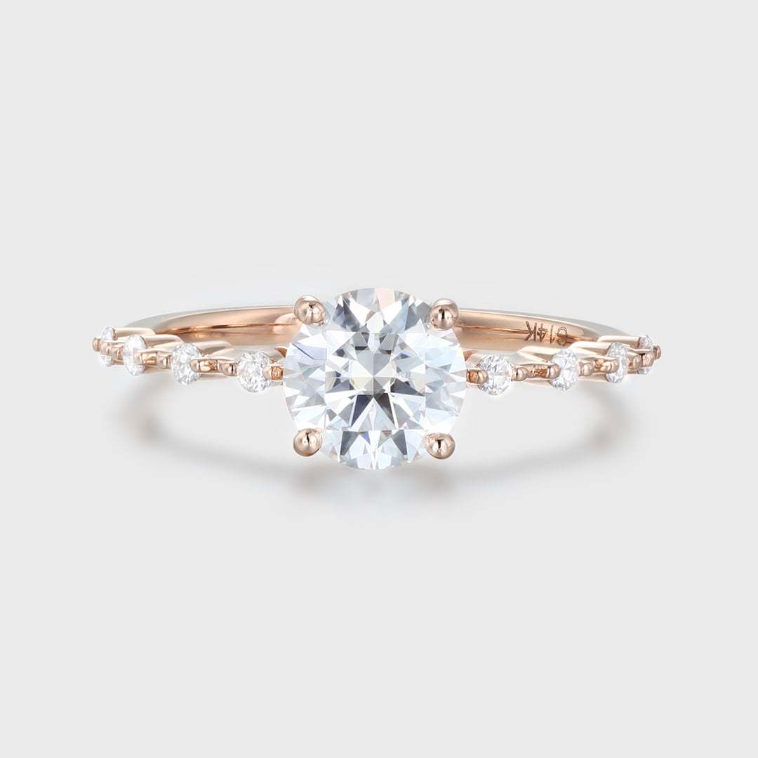 1ct Round moissanite engagement ring Vintage Rose gold engagement ring Unique diamond engagement ring Bridal Promise ring Anniversary gift.