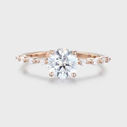 1ct Round moissanite engagement ring Vintage Rose gold engagement ring Unique diamond engagement ring Bridal Promise ring Anniversary gift.