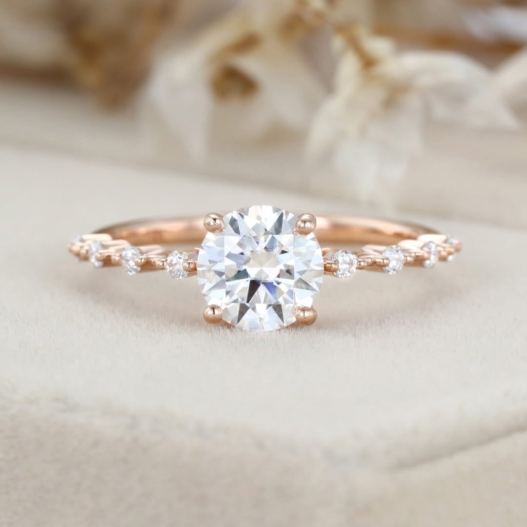 1 Carat Round Cut Moissanite Engagement Ring in 14K Rose Gold