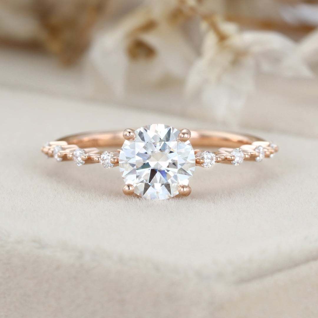1 Carat Round Cut Moissanite Engagement Ring in 14K Rose Gold