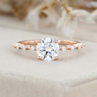 1 Carat Round Cut Moissanite Engagement Ring in 14K Rose Gold