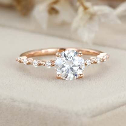 1 Carat Round Cut Moissanite Engagement Ring in 14K Rose Gold
