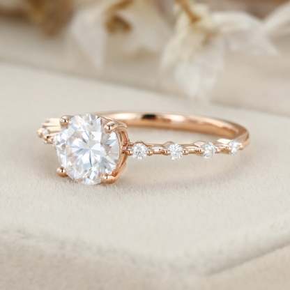 1 Carat Round Cut Moissanite Engagement Ring in 14K Rose Gold