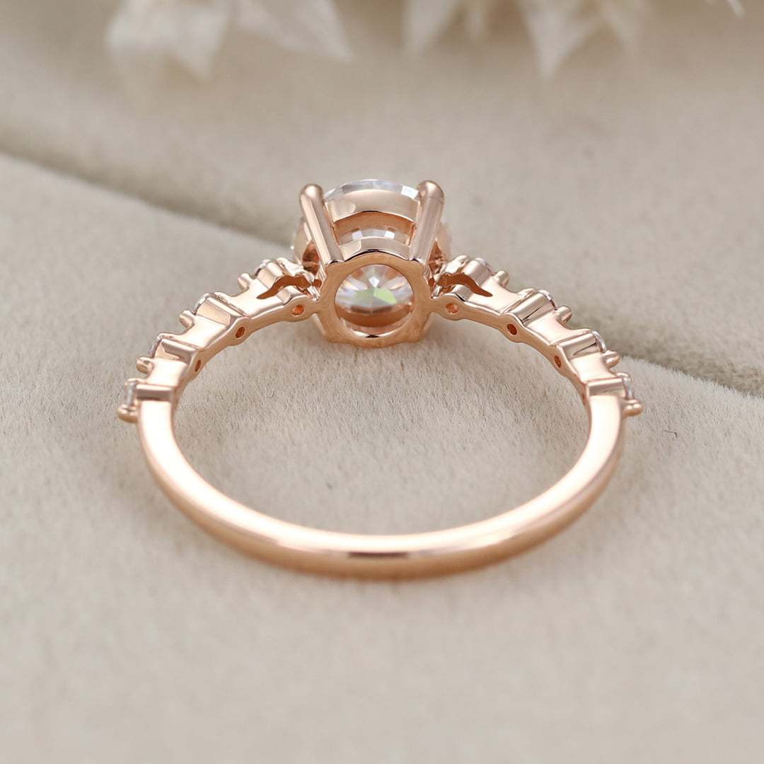 1 Carat Round Cut Moissanite Engagement Ring in 14K Rose Gold