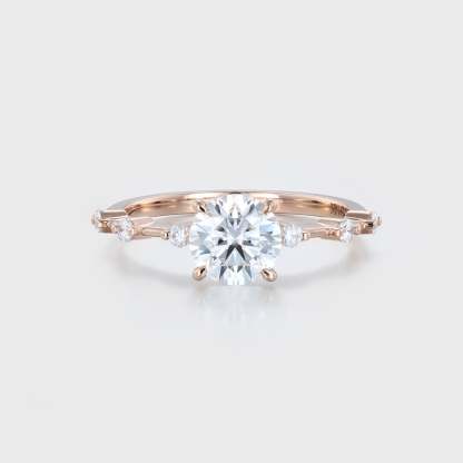 1CT Round Cut Moissanite Side Stones Engagement Ring Vintage In 14K Rose Gold