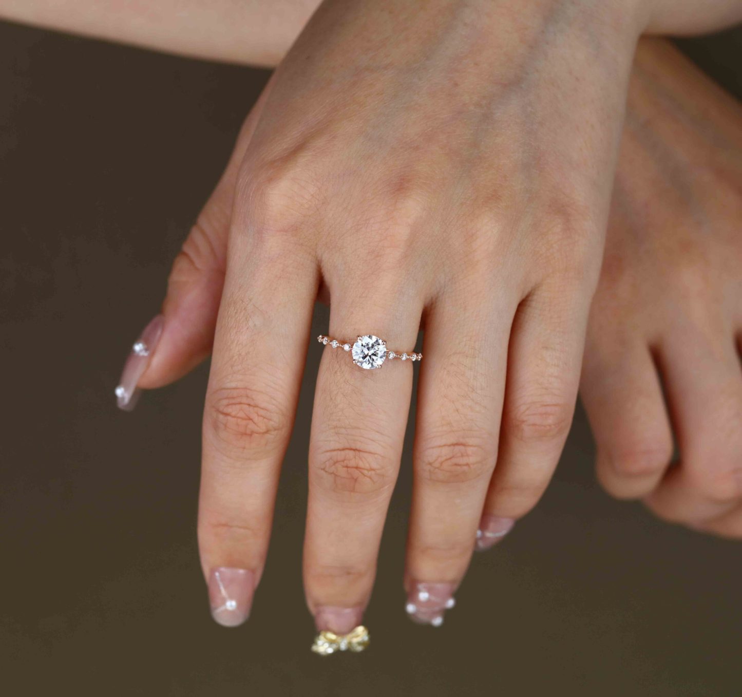 1 Carat Round Cut Moissanite Engagement Ring in 14K Rose Gold