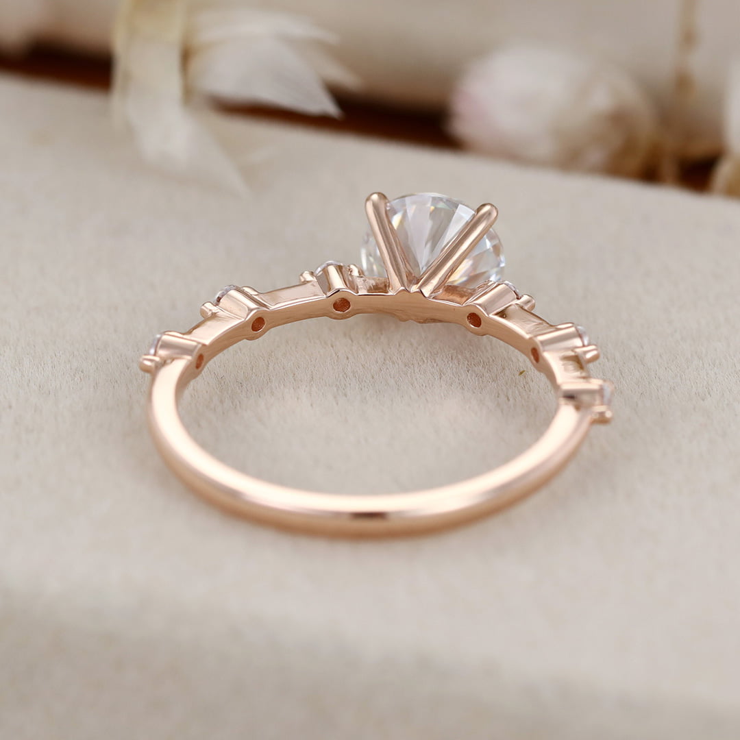 1 Carat Round Cut Moissanite Side Stone Ring Vintage In 14K Rose Gold