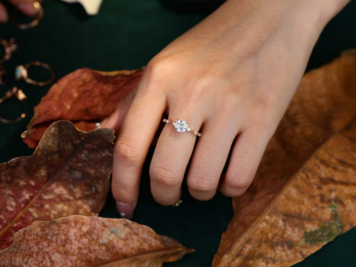 1 Carat Round Cut Moissanite Side Stone Ring Vintage In 14K Rose Gold