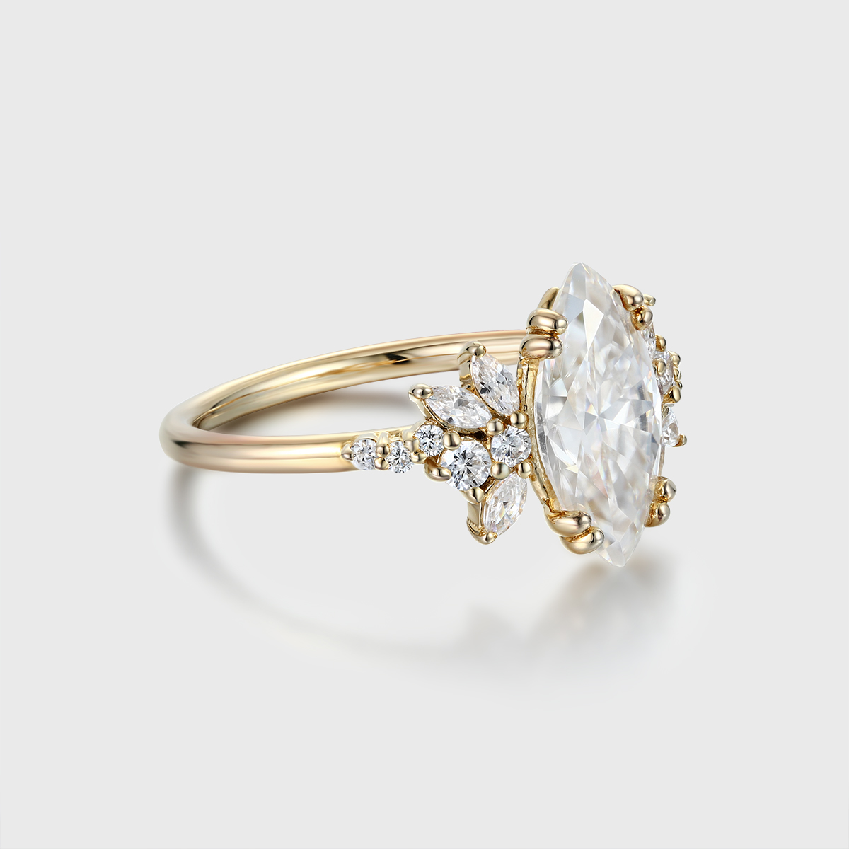 Marquise Moissanite Engagement Ring Unique Cluster Diamond Wedding Band 14K Yellow Gold