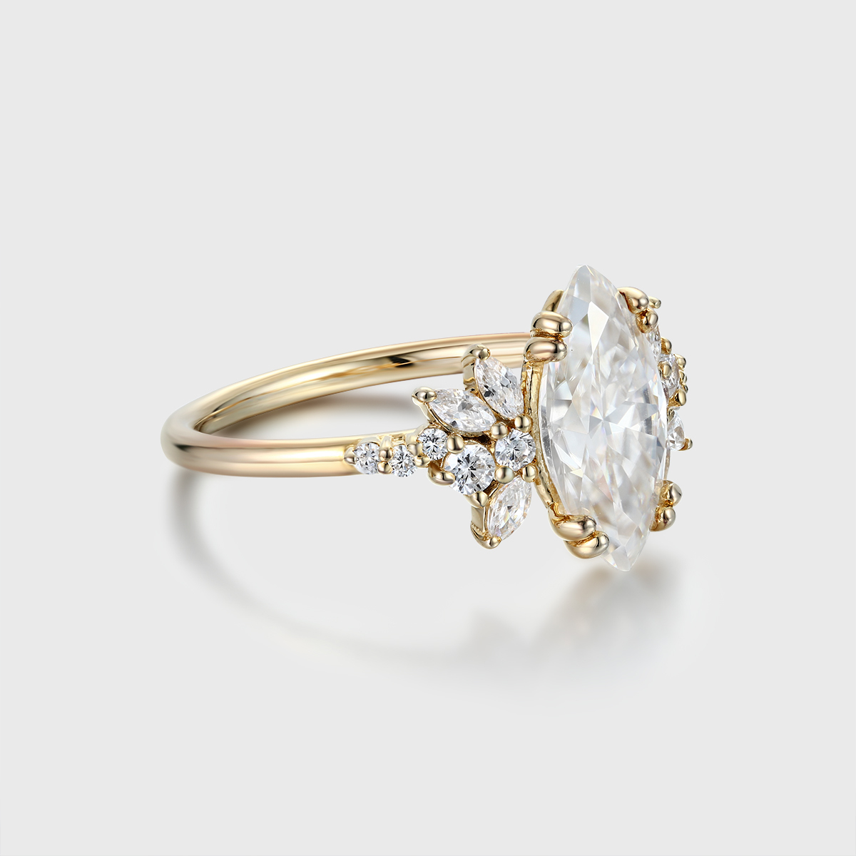 Marquise Moissanite Engagement Ring Unique Cluster Diamond Wedding Band 14K Yellow Gold
