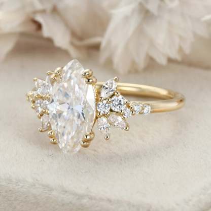 2.0CT Marquise Moissanite Engagement Ring Unique Cluster Diamond Wedding Band 14K Solid Gold