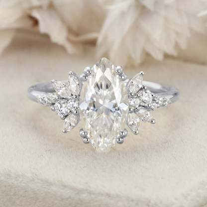 2.0CT Marquise Moissanite Engagement Ring Unique Cluster Diamond Wedding Band 14K Solid Gold