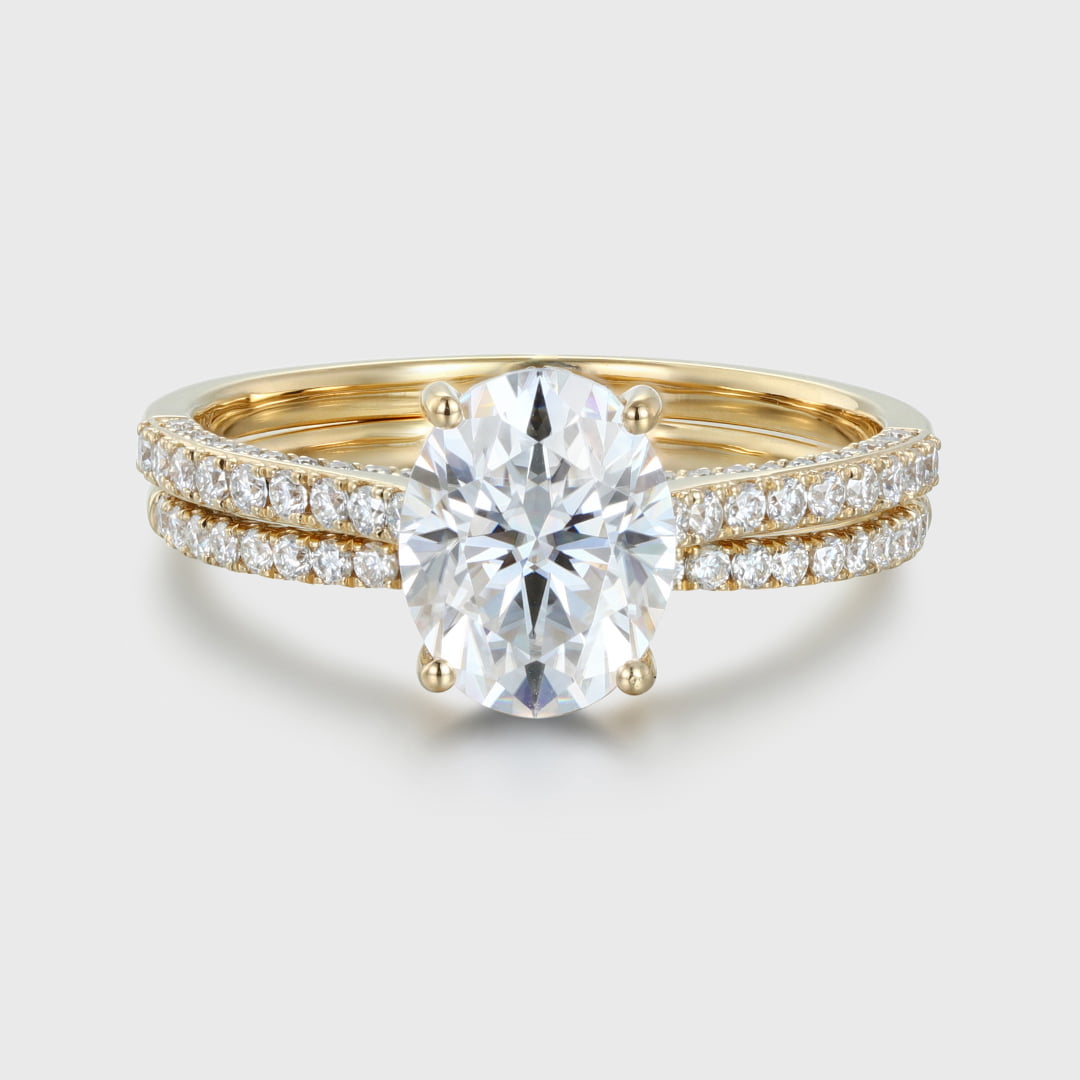 2.0CT Oval Cut Moissanite Engagement Ring Set Half Eternity Band Wedding Ring 14K Solid Gold