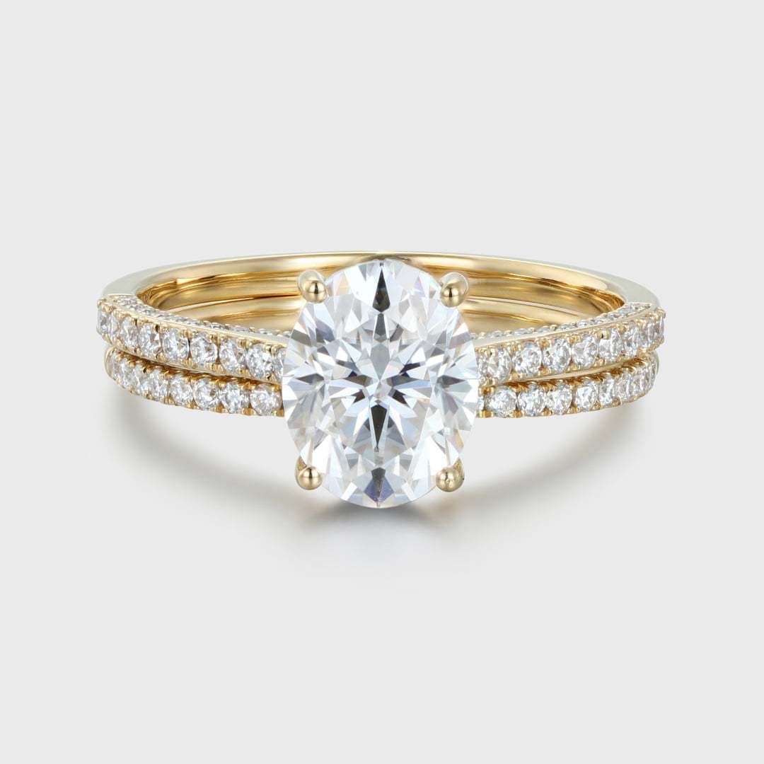 2.0CT Oval Cut Moissanite Engagement Ring Set Half Eternity Band Wedding Ring 14K Solid Gold