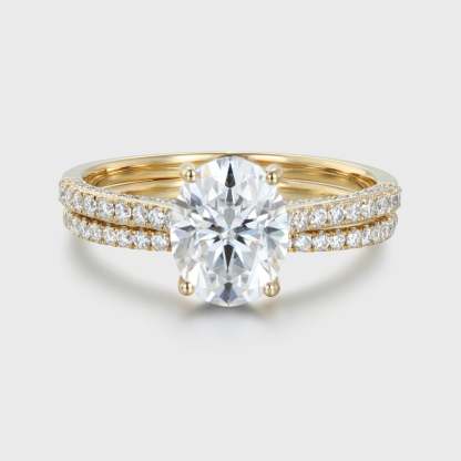 2.0CT Oval Cut Moissanite Engagement Ring Set Half Eternity Band Wedding Ring 14K Solid Gold