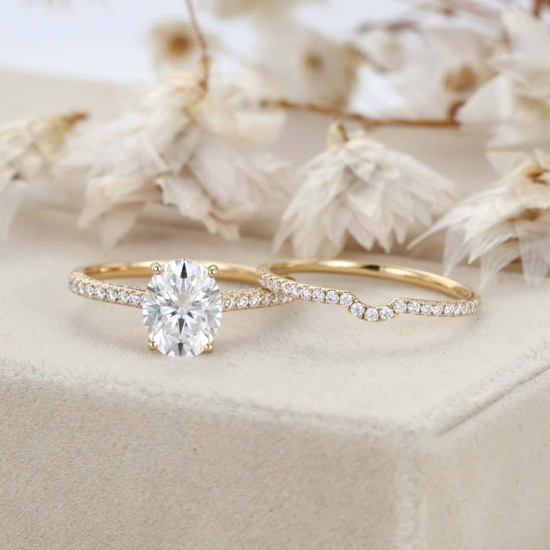 2.0CT Oval Cut Moissanite Engagement Ring Set Half Eternity Band Wedding Ring 14K Solid Gold