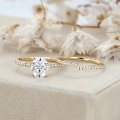 2.0CT Oval Cut Moissanite Engagement Ring Set Half Eternity Band Wedding Ring 14K Solid Gold