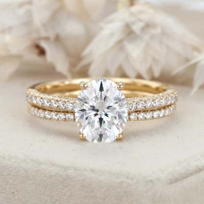 2.0CT Oval Cut Moissanite Engagement Ring Set Half Eternity Band Wedding Ring 14K Solid Gold