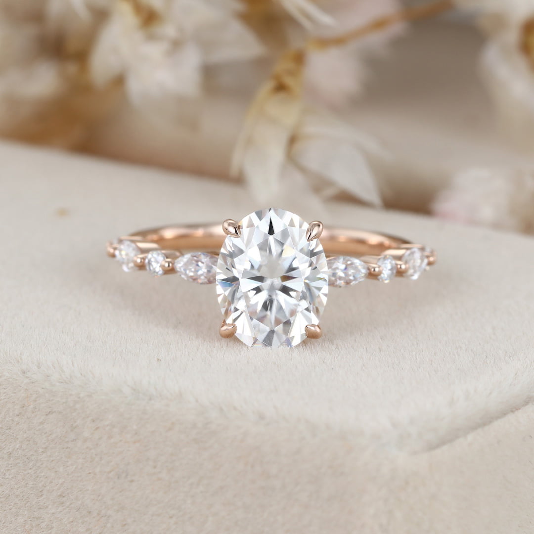  2 Carat Oval Solitaire bridal Moissanite Engagement Ring In 10k Rose Gold