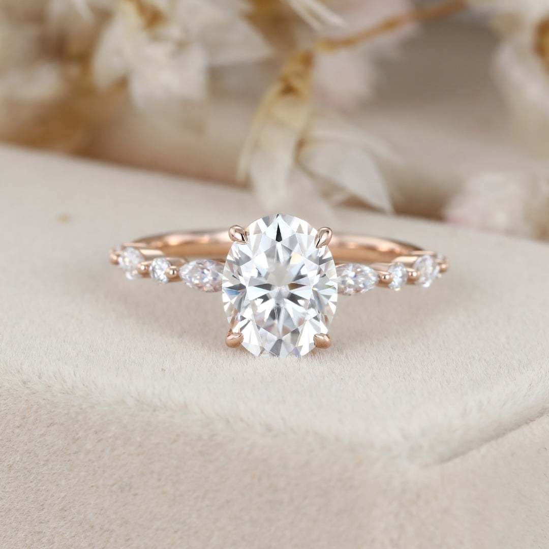 2 Carat Oval Solitaire bridal Moissanite Engagement Ring In 10k Rose Gold