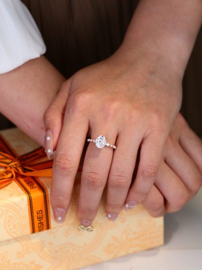  2 Carat Oval Solitaire bridal Moissanite Engagement Ring In 10k Rose Gold