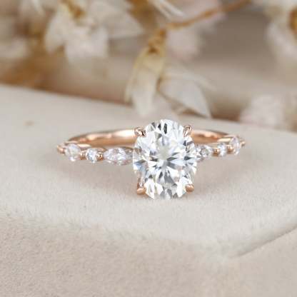  2 Carat Oval Solitaire bridal Moissanite Engagement Ring In 10k Rose Gold