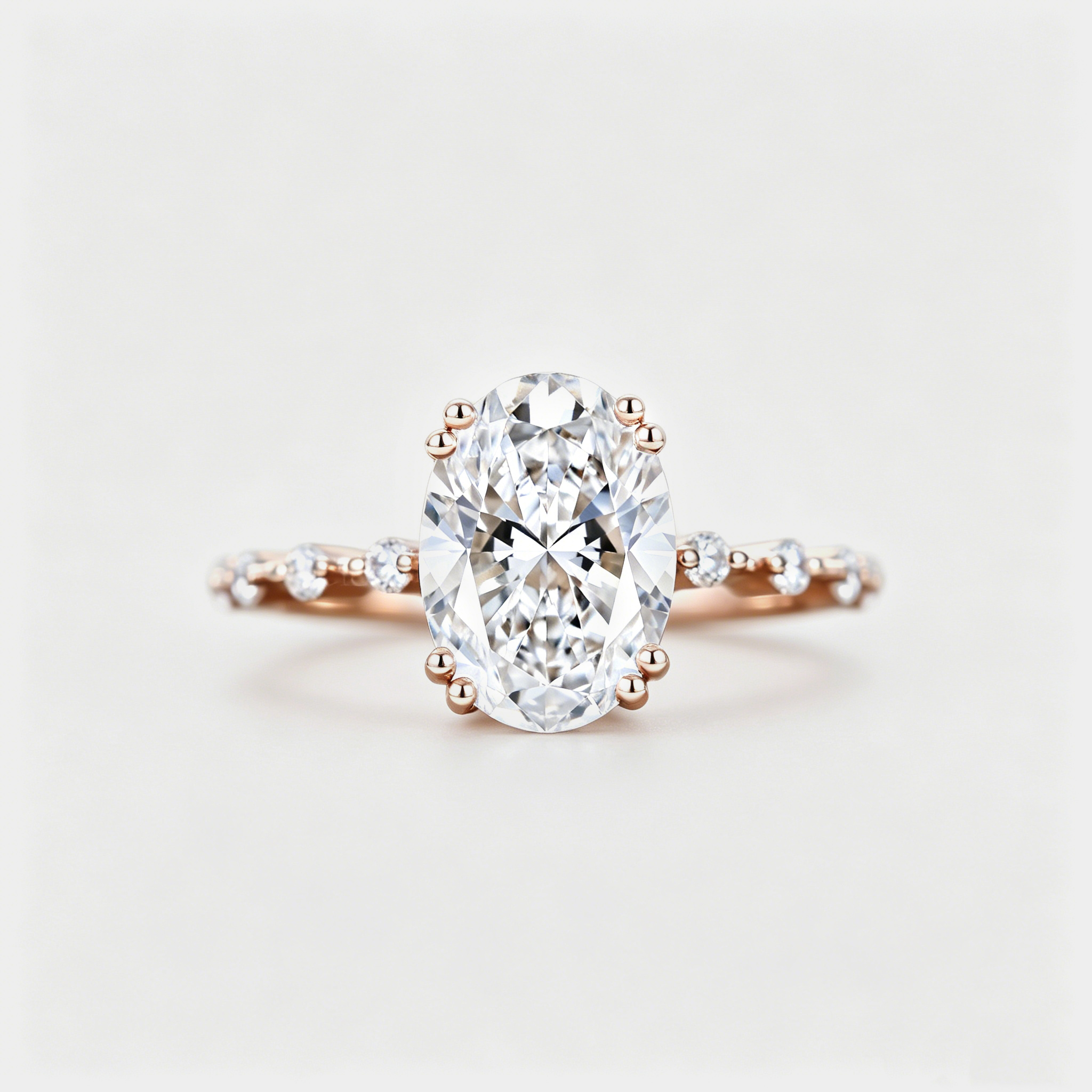 2.0Ct Oval Cut Lab Grown Diamond Engagement Ring Side Round Diamonds Wedding Ring For Her
