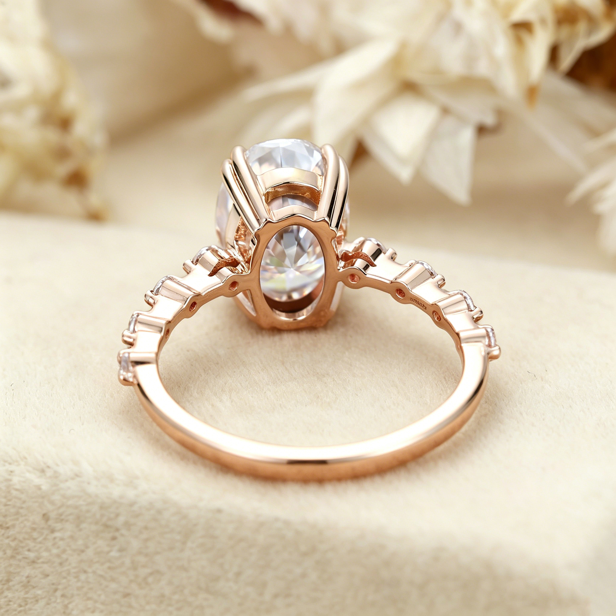 2.0Ct Oval Cut Lab Grown Diamond Engagement Ring Side Round Diamonds Wedding Ring For Her
